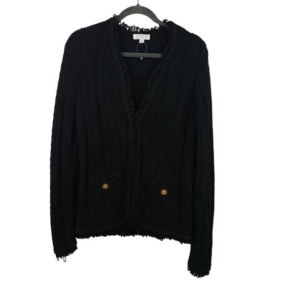 J.Crew SZ M Textured Cable-Knit Lady Jacket With Fringe In Black NWOT $198 - Picture 2 of 5